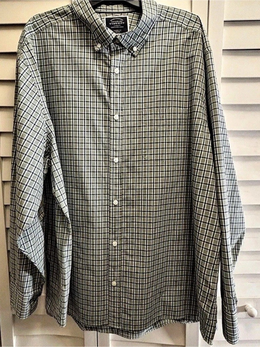 Charles Tyrwhitt Shirt XXXL Green Plaid Classic Fit Non Iron Dadcore Golf Office